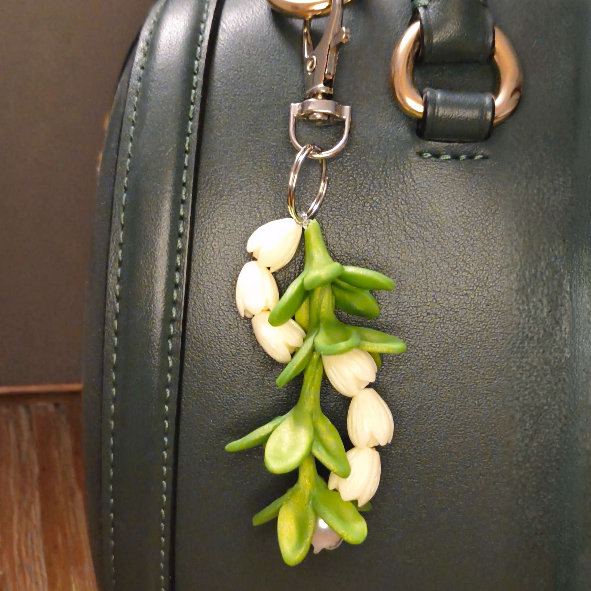 Keychain with handmade clay pakalana and pikake