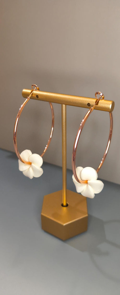 Hoop earrings with handmade clay puakenikeni