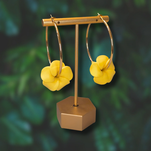 Hoop earrings with handmade clay puakenikeni