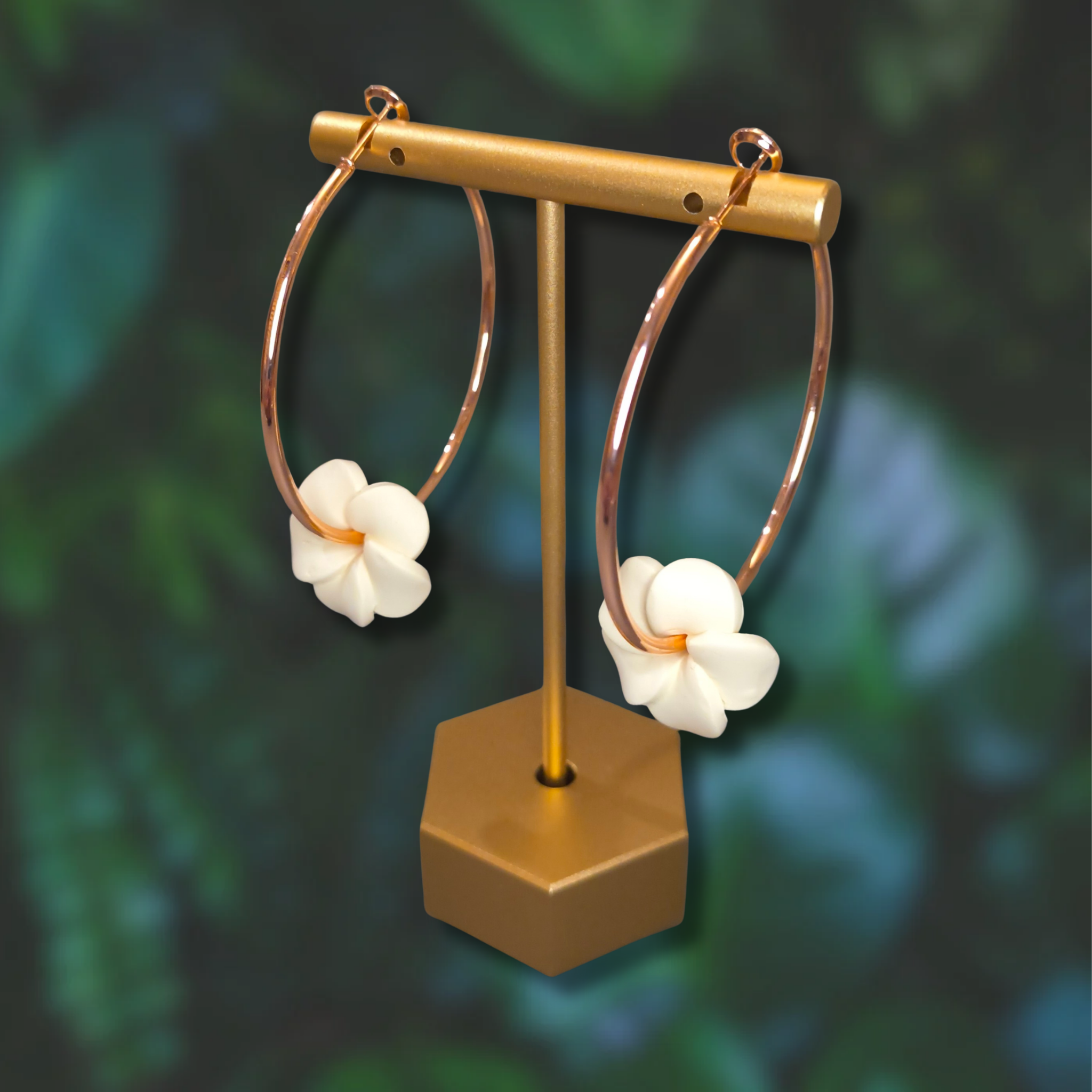 Hoop earrings with handmade clay puakenikeni